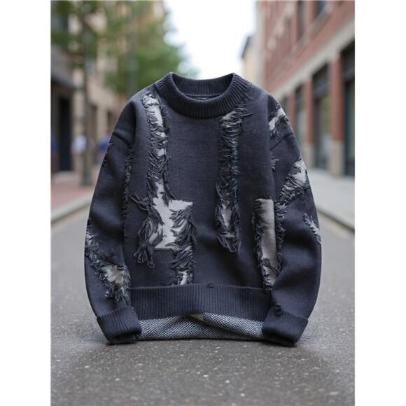 Men's Distressed Ripped Knit Sweater - New Street Style - Picture 4 of 5